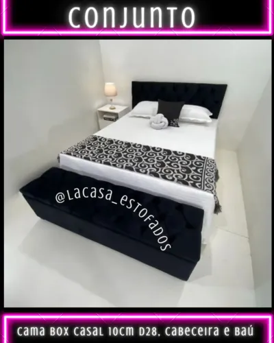Cama Box Casal 10cm D28, Cabeceira e Baú - produtos novos e lavrados