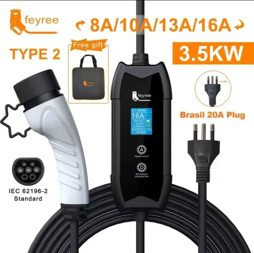 Feyree Type2 EV Carregador 3.5kW 16A 1 Fase 5M Cabo EVSE Caixa de Carregamento Portátil