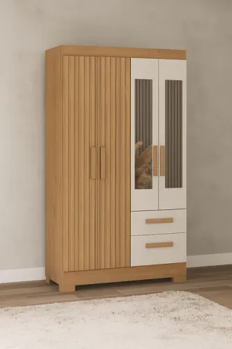 Guarda Roupa Fortaleza 4Pts com Espelho Canelato/Off White Atualle Moveis - Entrega Rápida