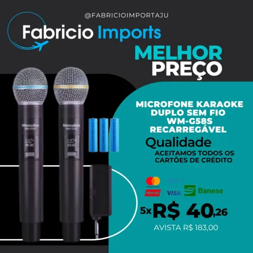 Microfone Karaokê Duplo Sem Fio WM-G58S Recarregável