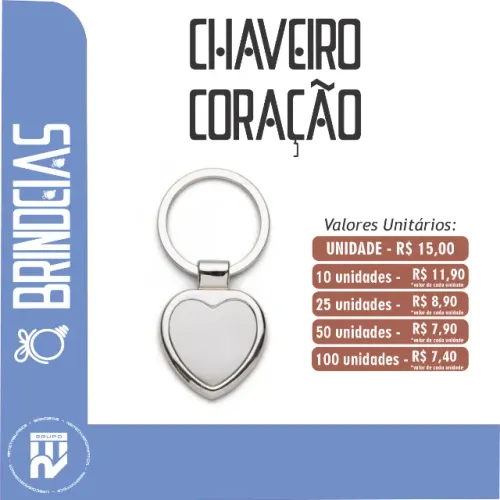 Chaveiro Metal Coração Personalizada - Brindes Personalizados Brindeias