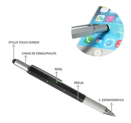 Caneta Multifunção 6 Em 1 Stylus Régua etc