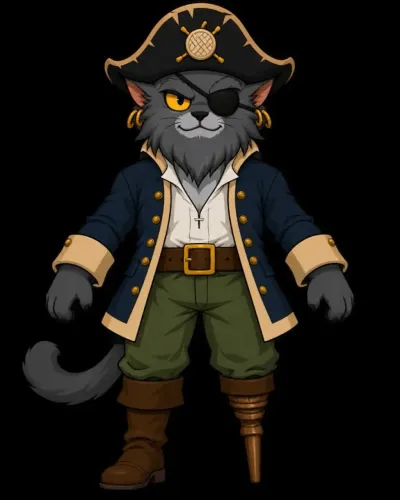 Gato Pirata 20cm Totalmente Cinza