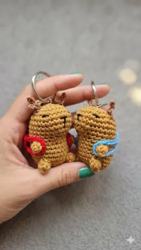 Chaveiro capivara com mochilinha (crochê)
