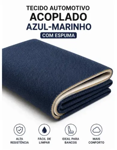 Tecido Automotivo Azul-Marinho Texturizado Acoplado com Espuma