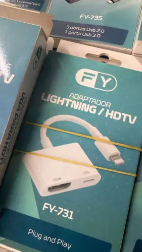 Adaptador Lightning para HDMI FY F&-771 USB Branco 10cm iPhone iPad iPod
