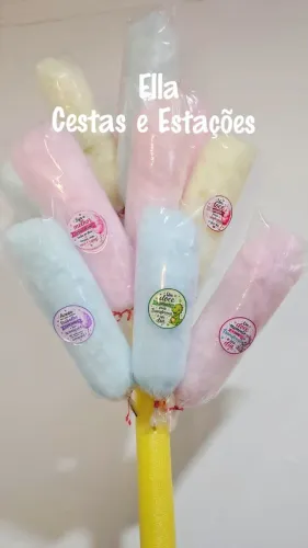 Algodão doce no pote/copo e palito para festas, aniversários e eventos