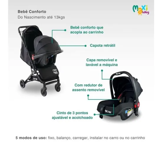 Carrinho de Bebê novo Maxi Baby + Bebê Conforto - Novo.