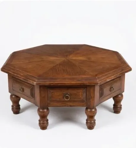 Relíquia Única: Mesa de Centro Octogonal em Imbuia - Design Sunburst e Elegância Clássica