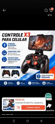 Controle X3 Sem Fio Joystick