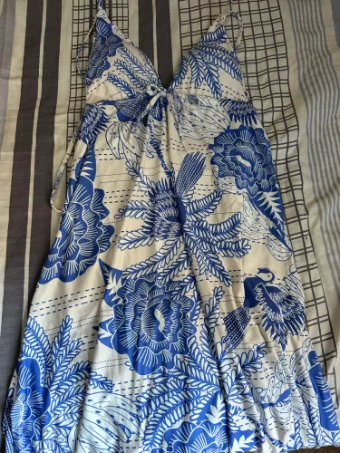 Vestido Longo Estampado Azul E Branco - Super Fresco Verao