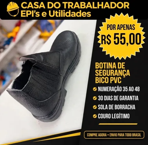 BOTINA DE SEGURANÇA BICO PVC - Couro Original - Nº 35 ao 48 - CASA DO TRABALHADOR Bragança