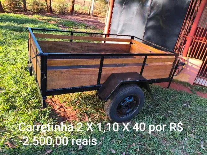 Carretinha fazendinha de 2,00 x 1,10 x 40 cm, feixe de molas, madeira cambará e outras