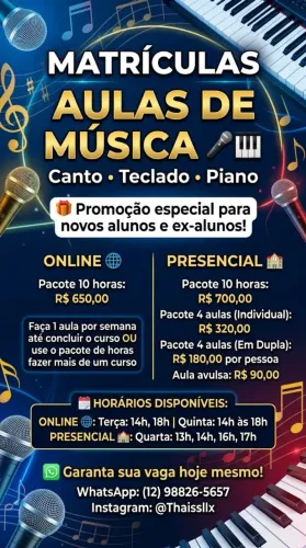 Aulas de canto teclado ou piano