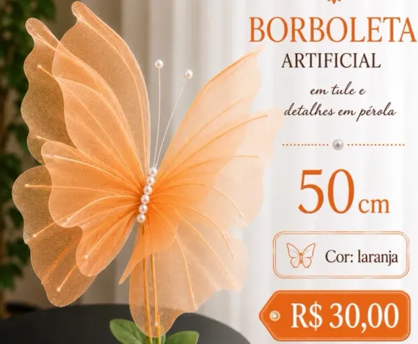 Borboleta em tule com pérolas