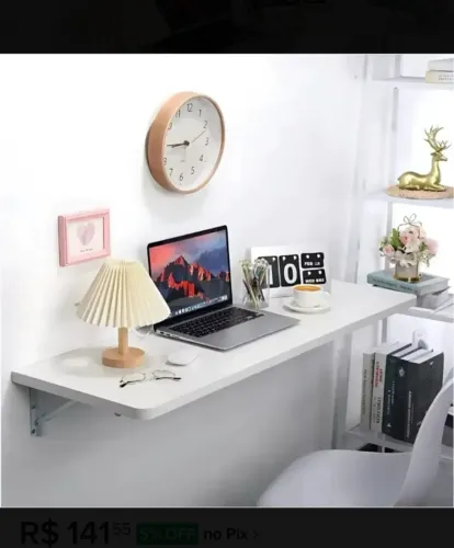 Mesa / Bancada Dobrável de Parede para Estudo e Home Office (Branca) - Nova