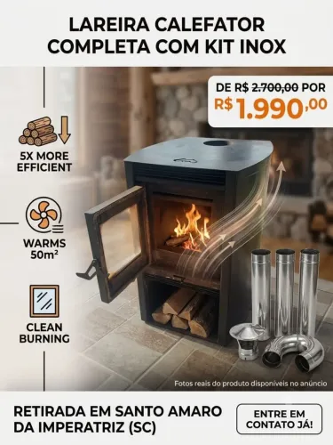 Lareira Calefator Dupla Combustão Metavila Nano kit completo de instalação