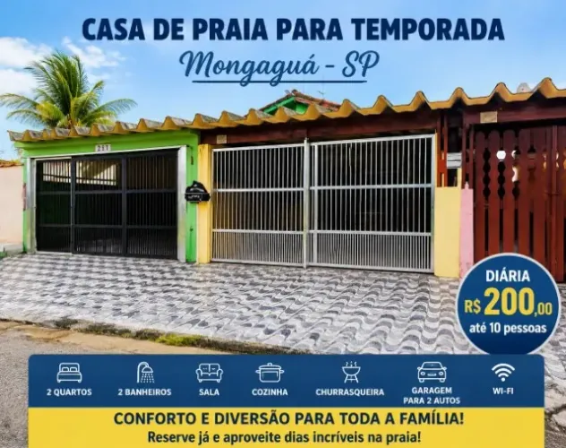 Casa de praia Mongagua para temporada 2 Dormitorios
