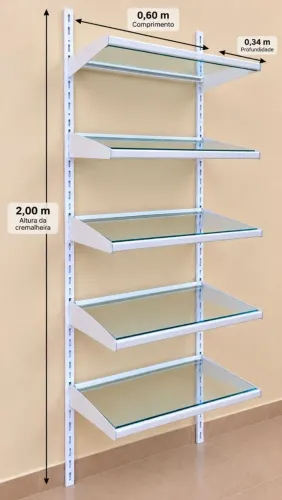 Estante Expositora de Vidro Temperado 5 Prateleiras - 60cm