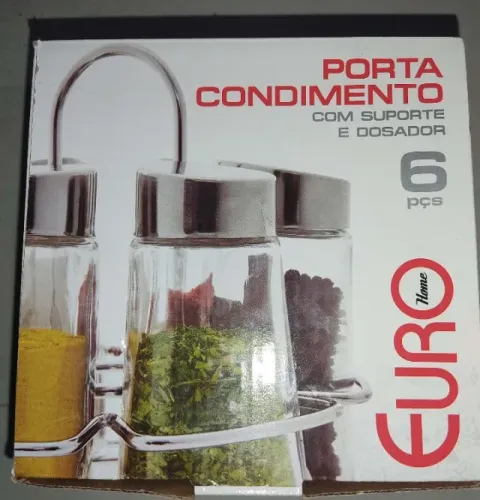 NOVO Porta Condimentos Euro Home - 6 Potes + Suporte
