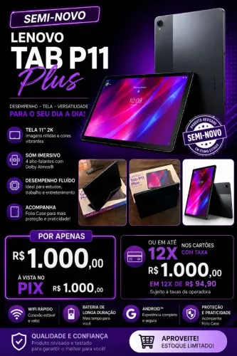 Tablet Lenovo p11 plus 1400 semi novo 
