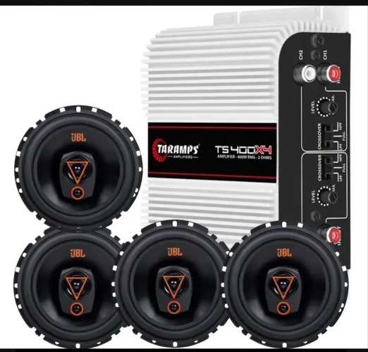 Kit 4 Alto Falantes Triaxiais JBL 6TRMS80 80 Watts RMS + Módulo Taramps TS400x4