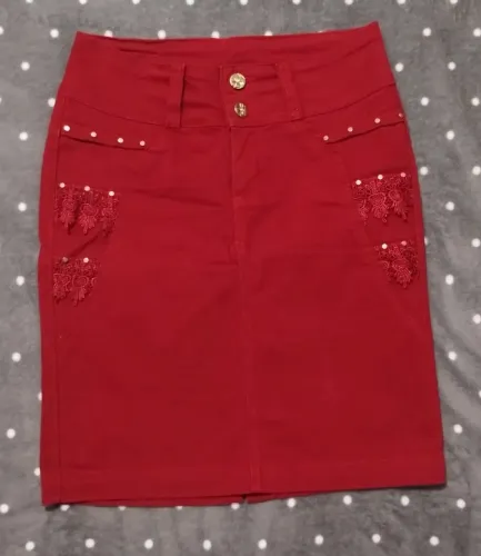 Saia jeans vermelha morena sá 42