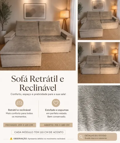 Sofá retrátil e reclinável, lindo em ótimo estado