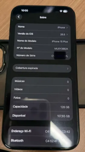 Apple iPhone 15 PLUS Preto 128GB Bateria 85% Caixa Cabo Manuais Chave Chip