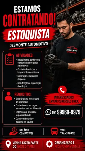 ? ESTAMOS CONTRATANDO - ESTOQUISTA ? ? Desmonte Automotivo