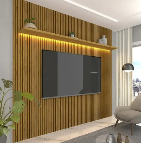 Painel Ripado para TV até 90 Polegadas com LED 100% MDF 224CMX250CM