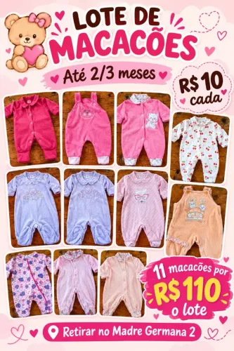 Lote de macacão RN até 2 /3 meses 10 Reais cada ou 100 o lote com 11 macacão