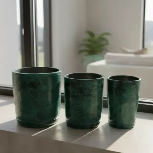 Vasos de Cerâmica Esmaltado Verde com Preto Trio 82R$