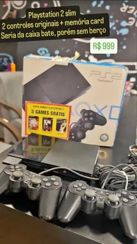 PS2 com caixa e 2 controles originais