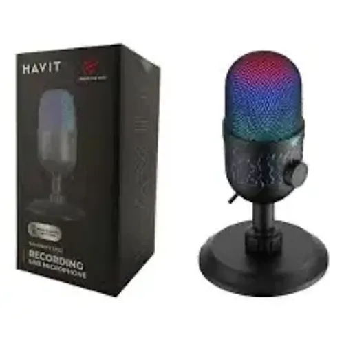 Microfone Gamer Havit GK52 USB RGB Condensador Com Pop Filter E Mute