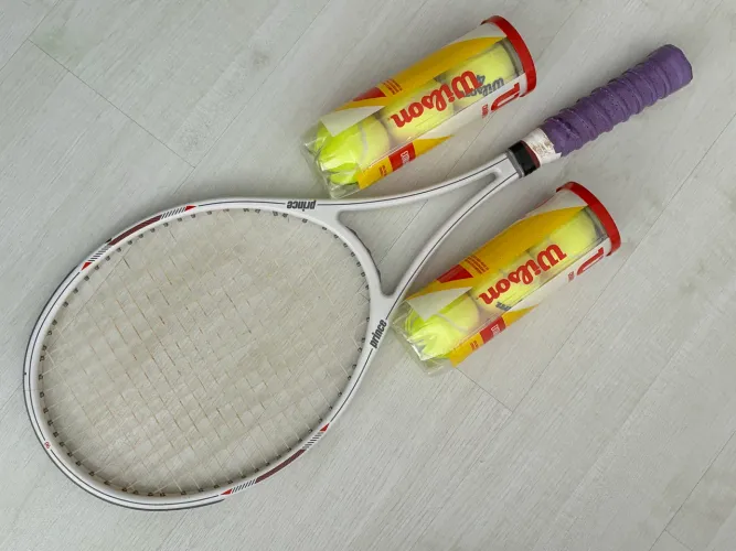 Raquete Prince usada e bolas de tenis Wilson novas