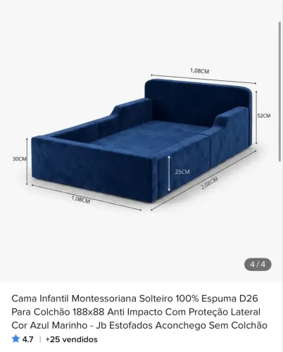 Cama Infantil Montessoriana Solteiro Cor Azul - sem colchão