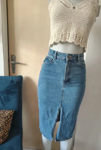 Saia jeans Zara longa desapego