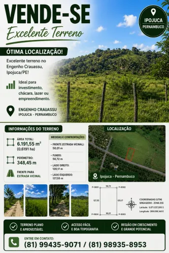 Terreno à Venda no Engenho Crauassu - 6.191,55 m² em Ipojuca/PE