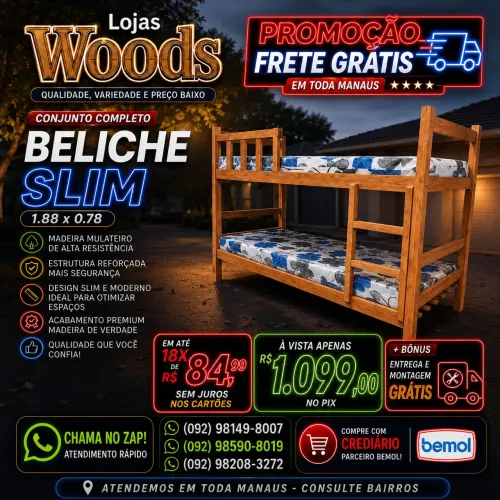 Beliche Madeira Slim Woods Apenas R$ 1.099,00 Incluso Entrega e Montagem Grátis 
