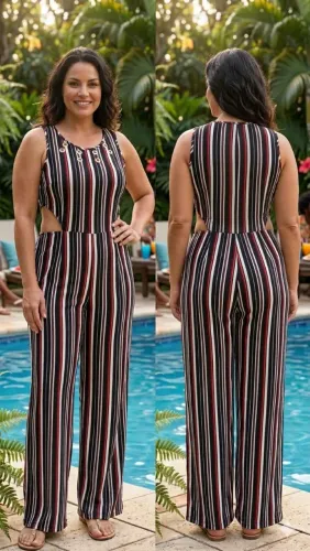 Elegante Macacão listrado