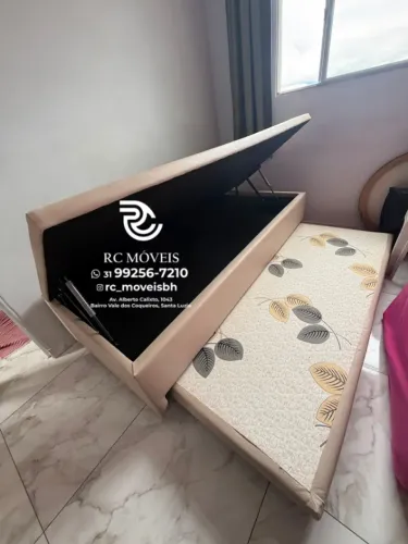 Cama box estruturada Baú Para solteiro com Cama estruturada Auxiliar 88x1,88 D33  Baú Blin