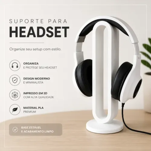 Suporte Headset Gamer Branco | Organizador Fone Mesa | Novo | Setup | Minimalista | Novo