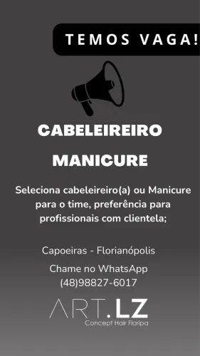 Vaga para Cabeleireiro e Manicure em Capoeiras Florianópolis 