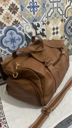 Bolsa de Couro legítimo mala de viagem com sapateira separada