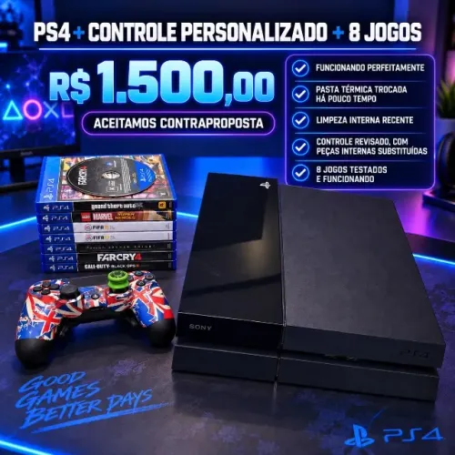 PS4 + CONTROLE PERSONALIZADO + JOGOS