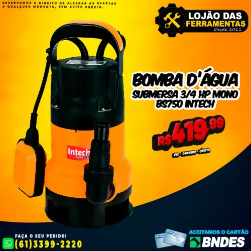 Bomba Dágua Submersa 3/4 Hp Mono Bs750 Intech