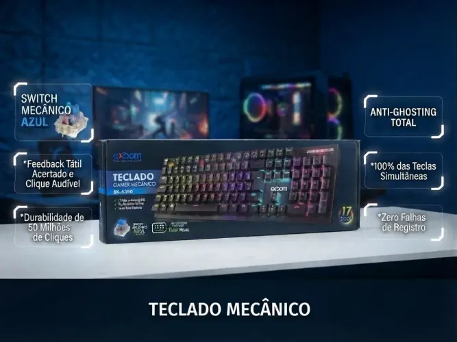 Teclado Gamer Mecânico Exbom BK-G500 - Novo na Caixa / Switch Azul / RGB