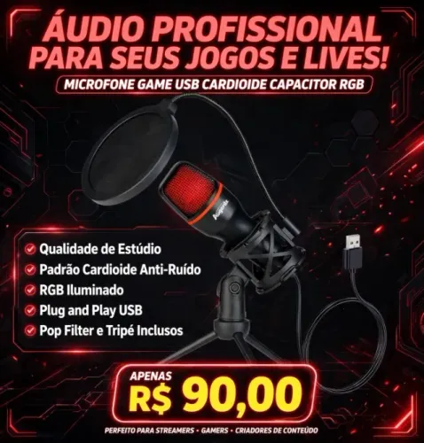 Microfone Game Usb Cardioide Capacitor Para Pc Rgb