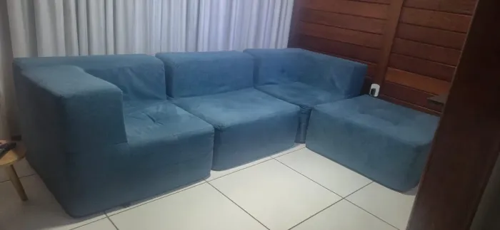 Puff Sofá Modular C/ Chaise Reversível Para Sala 258cm